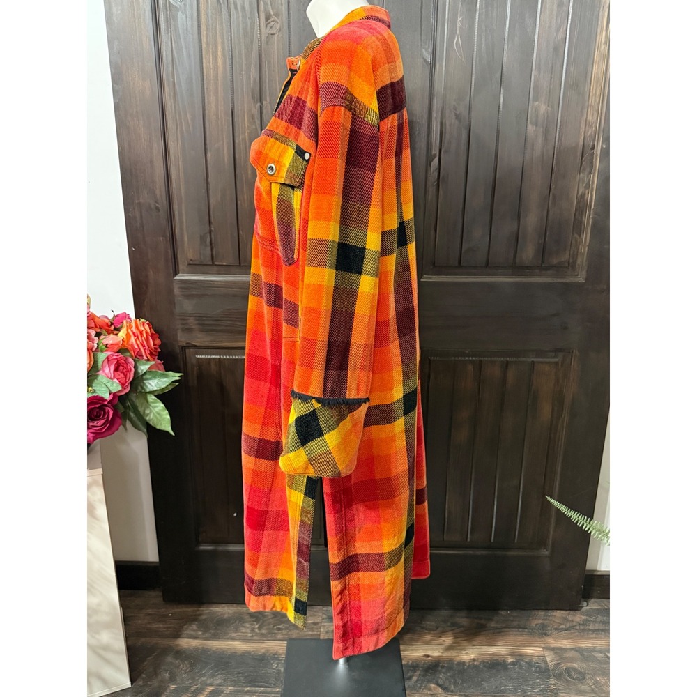 We The Free Free People Plaid Button Front Shirt Dress Orange Red Large L Long - Picture 4 of 7